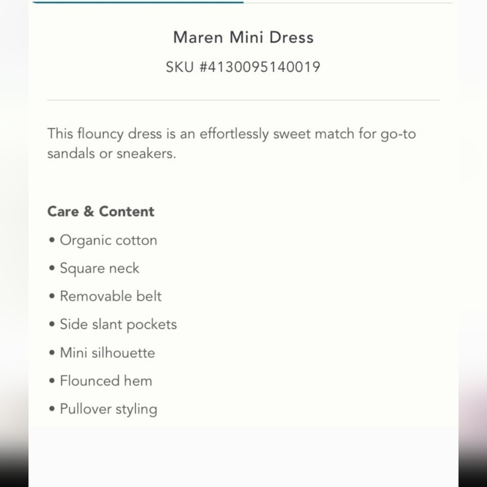 ANTHROPOLOGY NWT MAREN COTTON MINI DRESS WITH BELT - Picture 3 of 4